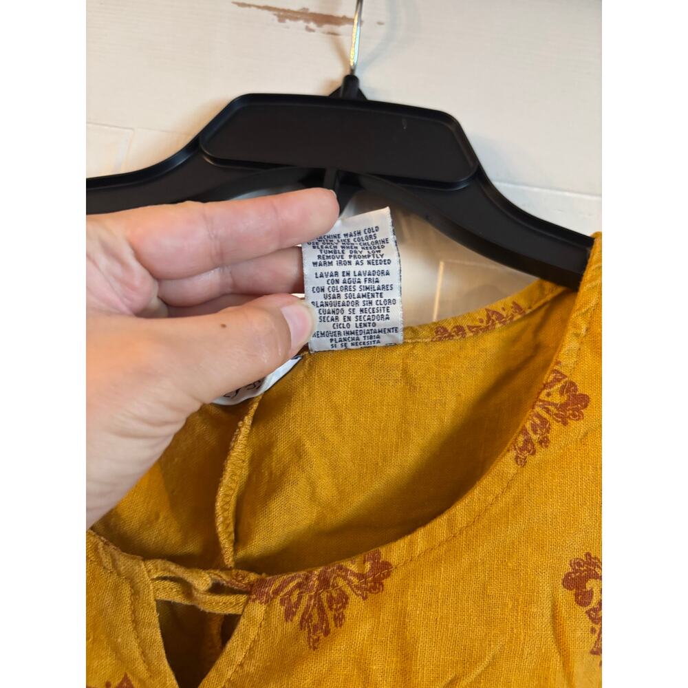Vintage White Stag Sleeveless Linen Blend Dress Mustard Floral Boho Short Large - Picture 4 of 6